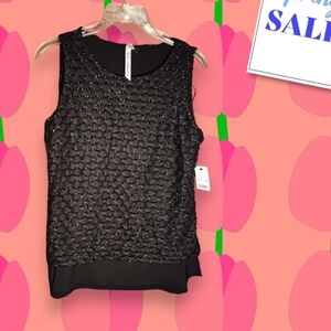 NY Collection Macy's Black Sparkle Sleeveless Blouse Ladies Small NWT Classic